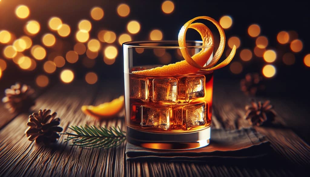 Wintercocktail im Rocks-Glas mit Orangenschalen-Garnitur