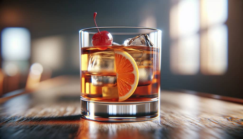 Wisconsin brandy old fashioned in a rocks glass with cherry and orange