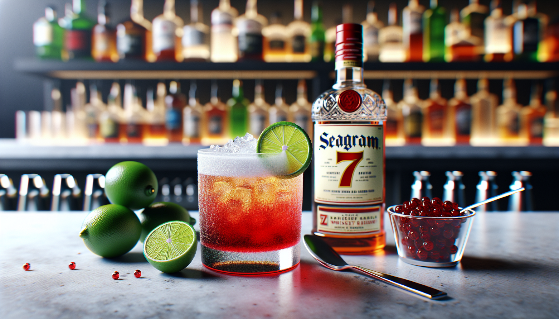 A contemporary take on the Whiskey Sour, featuring Seagram 7, lime, and grenadine for a vibrant twist.