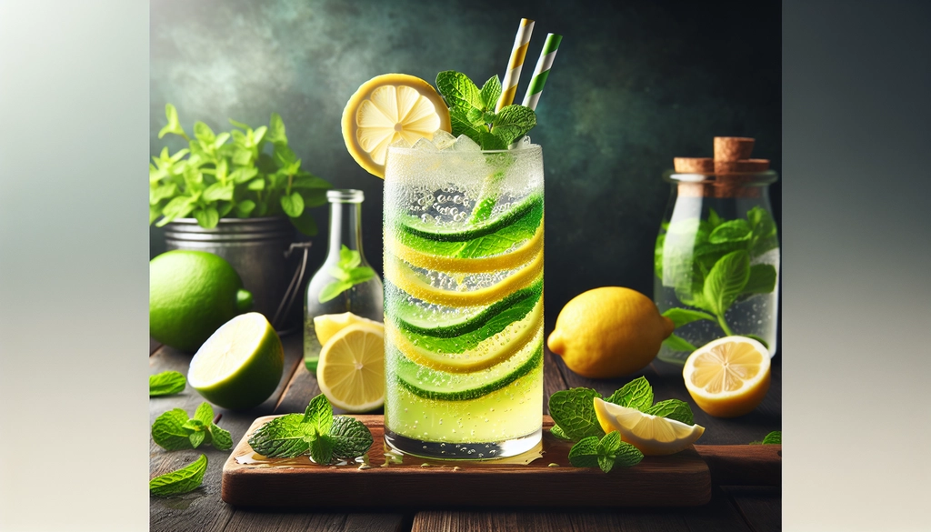 A fresh Limoncello Mint Cooler with layers of mint and lemon flavors, topped with sparkling water