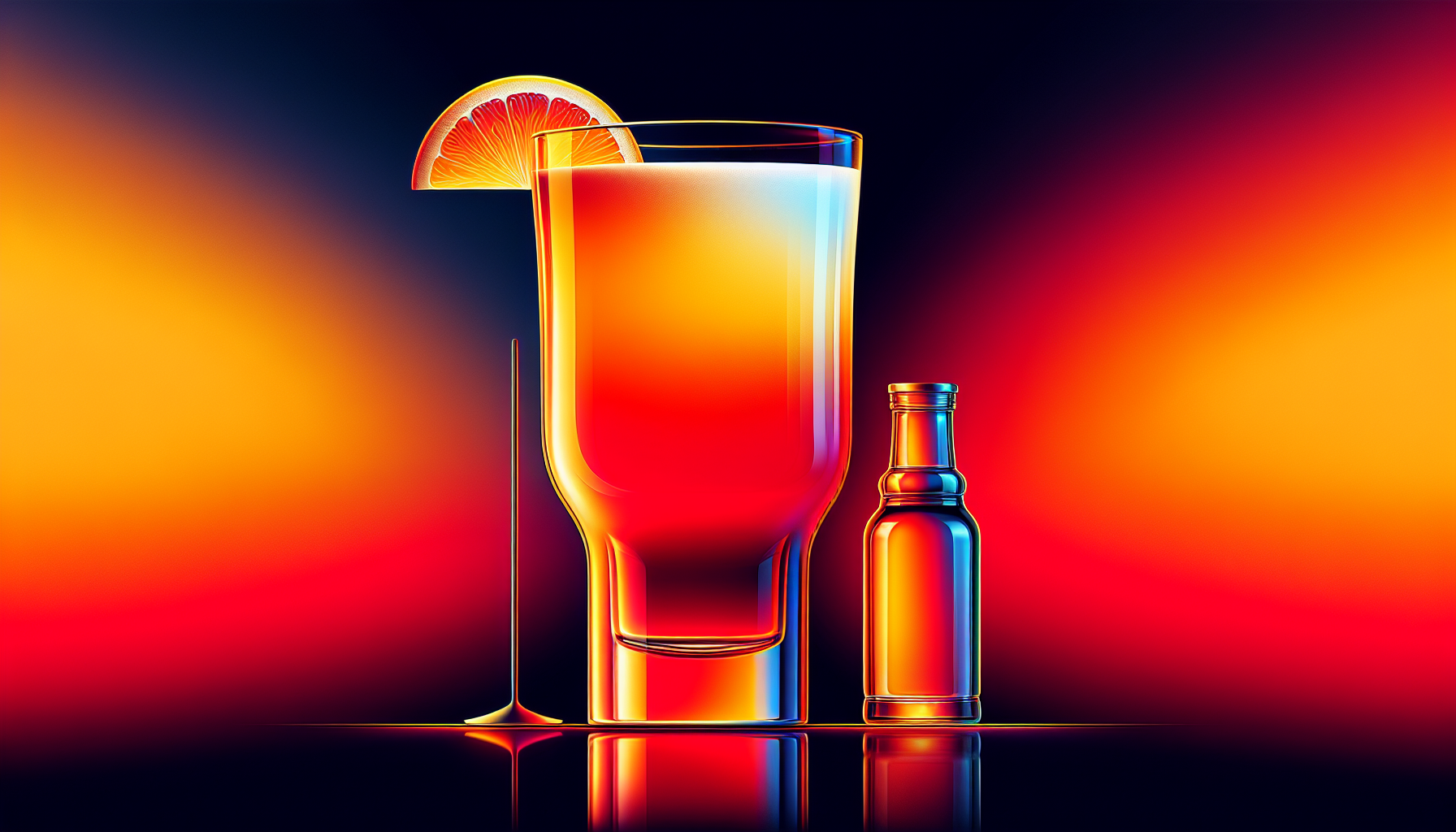A vibrant Virgin Tequila Sunrise in a tall glass, showcasing its iconic gradient from orange to red.