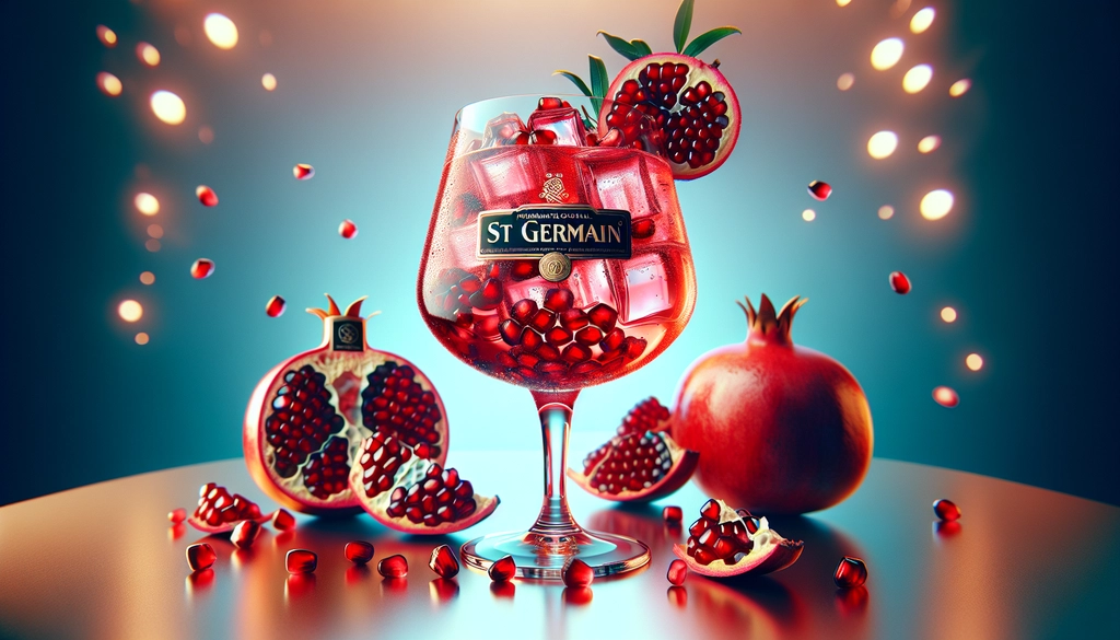 Pomegranate Spritz cocktail featuring St Germain and vibrant pomegranate seeds