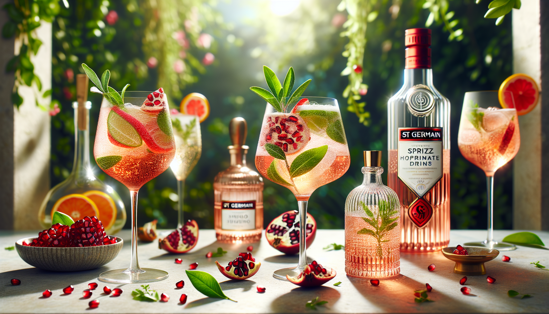 Refreshing St Germain Spritz variations featuring Hugo and Pomegranate twists