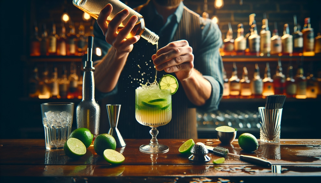 The visual transformation of a Whiskey Sour when prepared with lime juice instead of lemon juice.